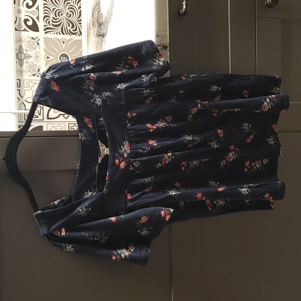 Lucky Brand Navy Floral Square Neck Blouse